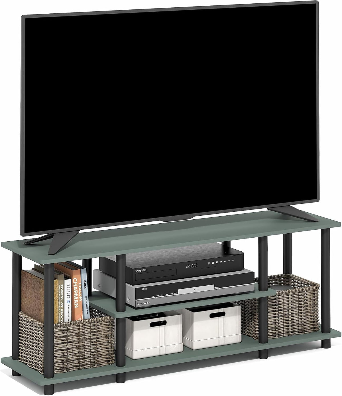 Turn-N-Tube 3-Tier Toolless Assembly TV Stand, Sage Green