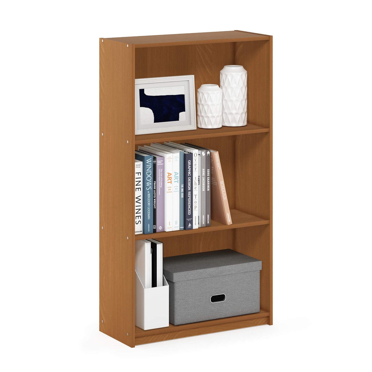 Basic 3-Tier Book Shelf with Open Shelves, Amber Pine