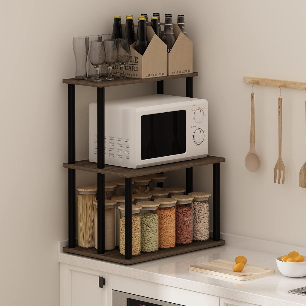 Turn-N-Tube 3-Tier Toolless Kitchen Storage Shelf, Columbia Walnut/Black