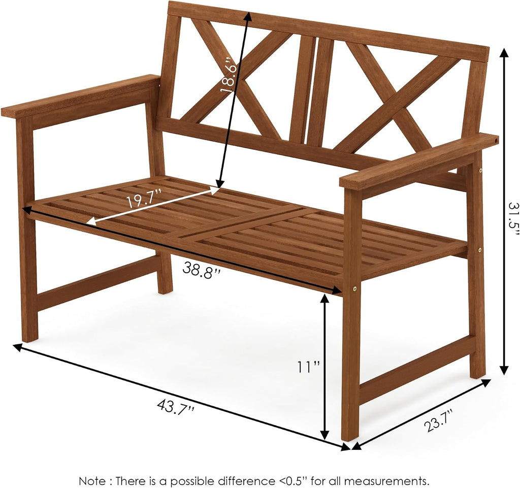 Outdoor Bench, X Back Garden Bench with Cushion, for Patio, Garden, Porch, 24 x 44 x 32, Natural