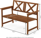 Outdoor Bench, X Back Garden Bench with Cushion, for Patio, Garden, Porch, 24 x 44 x 32, Natural