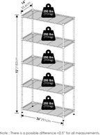 Wayar Metal Storage Shelf Rack, 5 Tiers, 36-Inch, Black