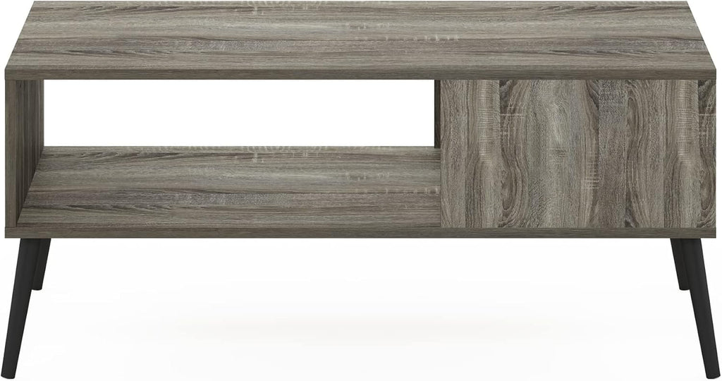 Claude 2-Tier Grey Coffee Table, Mid-Century Style Coffee Table with Wooden-Legs, Side Table with Open Shelf, for Living Room, Bedroom, Home Office, Grey Oak