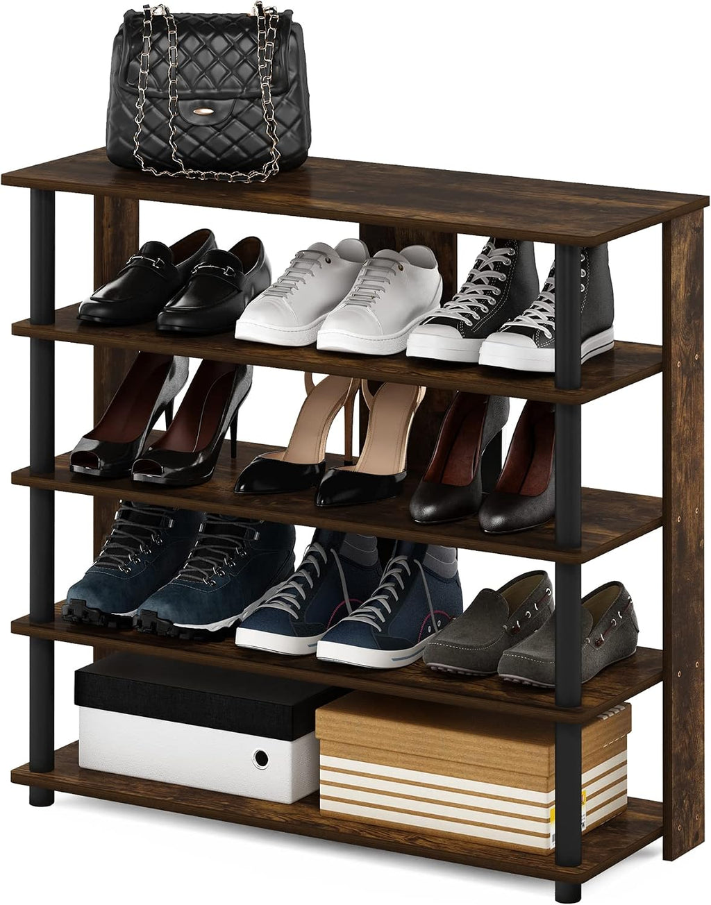 Turn-N-Tube 5 Tier Wide Shoe Rack, Espresso/Black 32 Inch