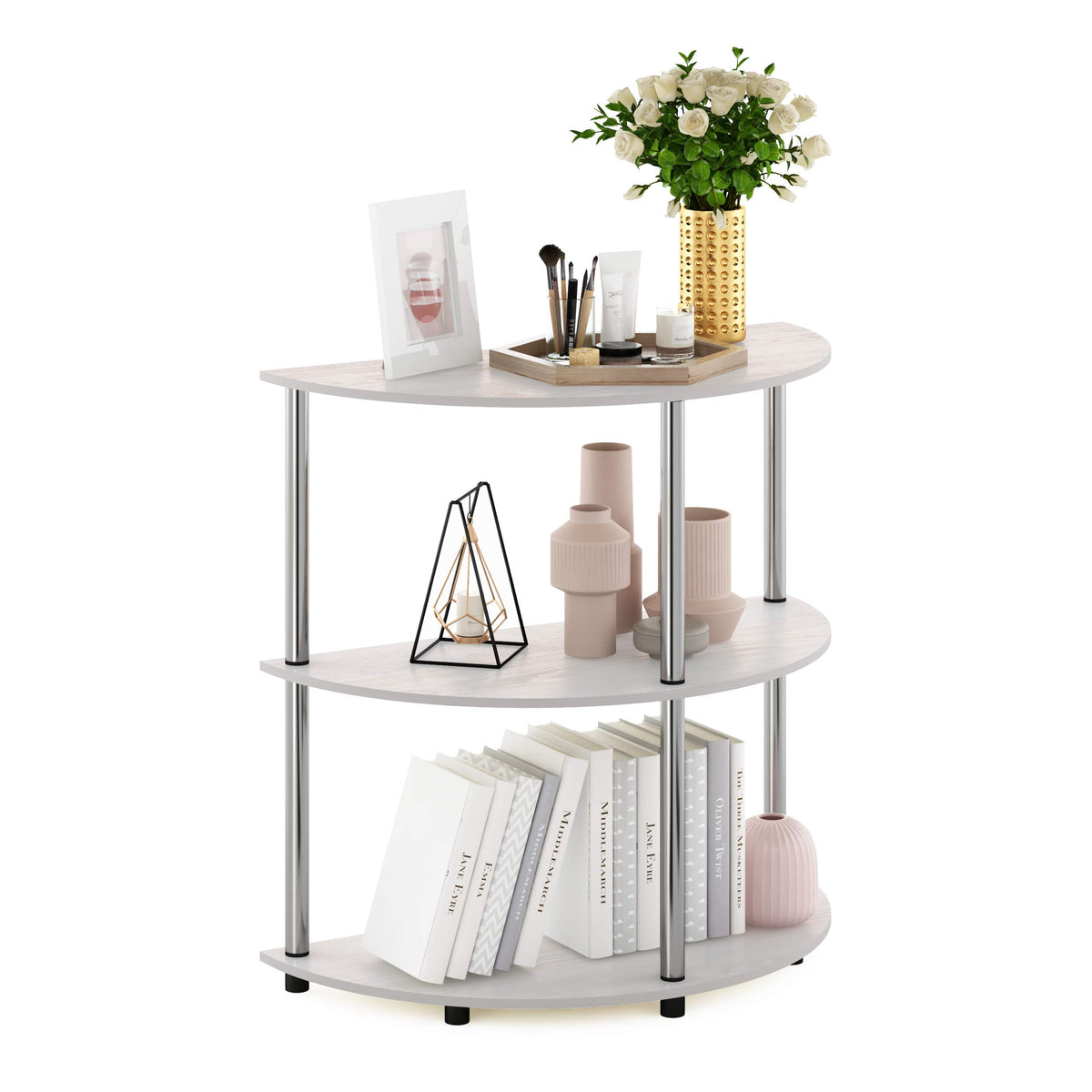 99152BE/WH/IV 3-Tier Go Green Multipurpose Storage Rack Shelving Unit Bookshelf Cabinet with 2 Bins, Beech Finish