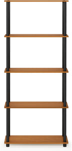 Wire Book Shelf, 5-Tier Industrial Style Metal Frame Bookcase, Display Shelf, 24 Wide, Walnut Cove