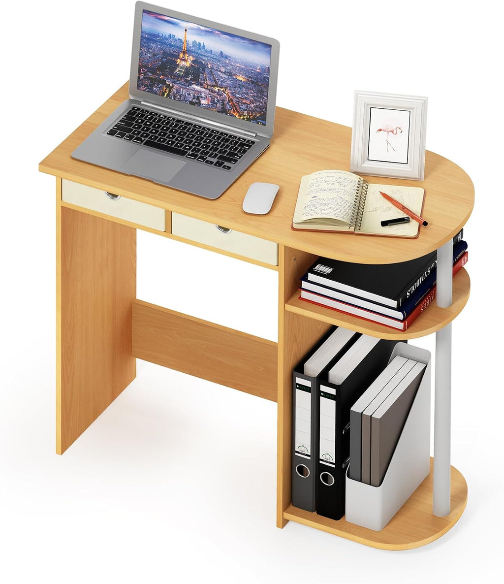 Go Green Desk, 31.5" Wide Gaming Desk with 2 Side Shelves and Storage Bins, Computer Desk, Office Desk for Home Office, Study Room, Dorm, Bedroom, Beech