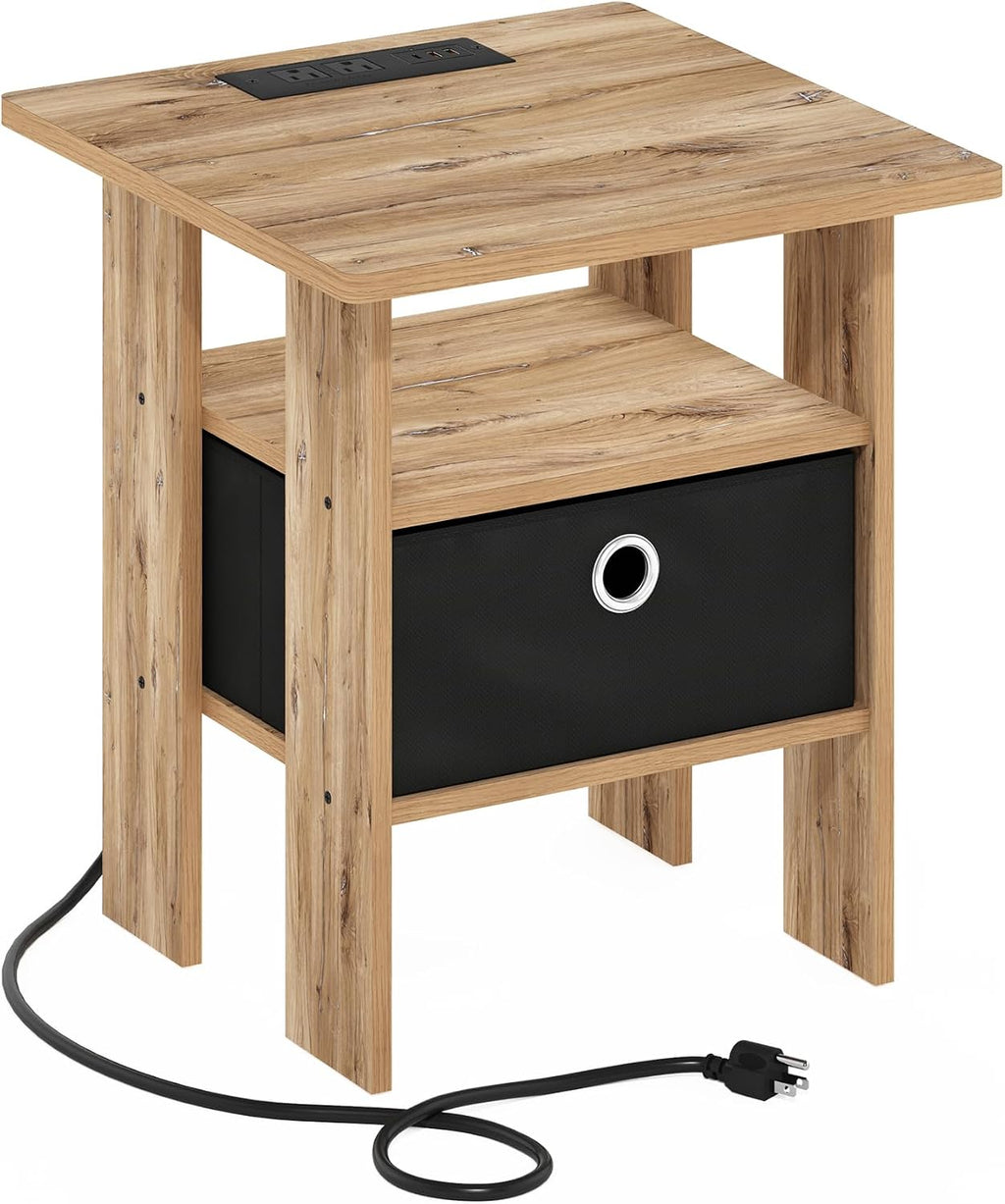 Andrey Charging Station Nightstand with Storage Bin, Flagstaff Oak