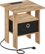 Andrey Charging Station Nightstand with Storage Bin, Flagstaff Oak