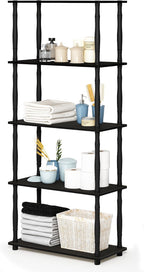Turn-S-Tube Toolless Assembly 5-Tier Black Book Shelf, Corner Shelf, Open Shelves, Classic Tubes, for Organization and Storage, Living Room, Garage, Home Office, Black Espresso