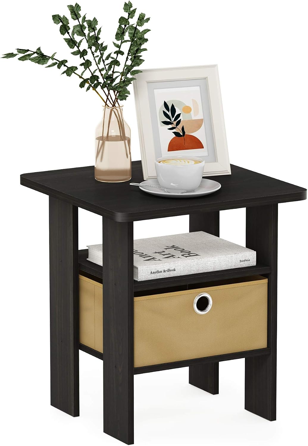 ANDREY Square Side Table, End Table, Night Stand, Dark Espresso