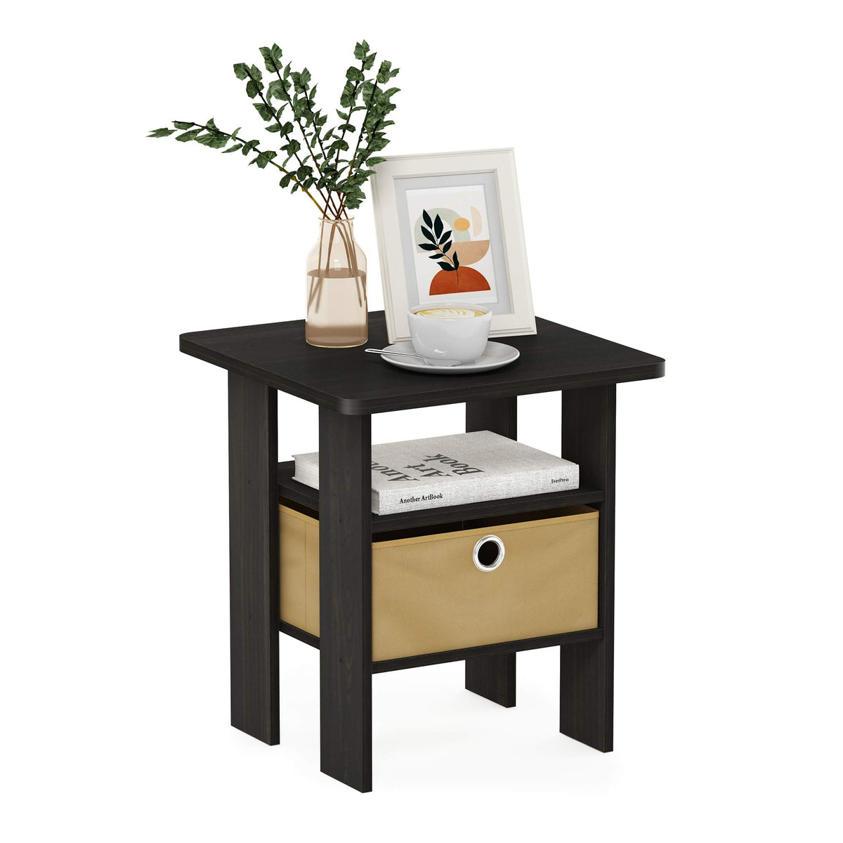 ANDREY Square Side Table, End Table, Night Stand, Amber Pine