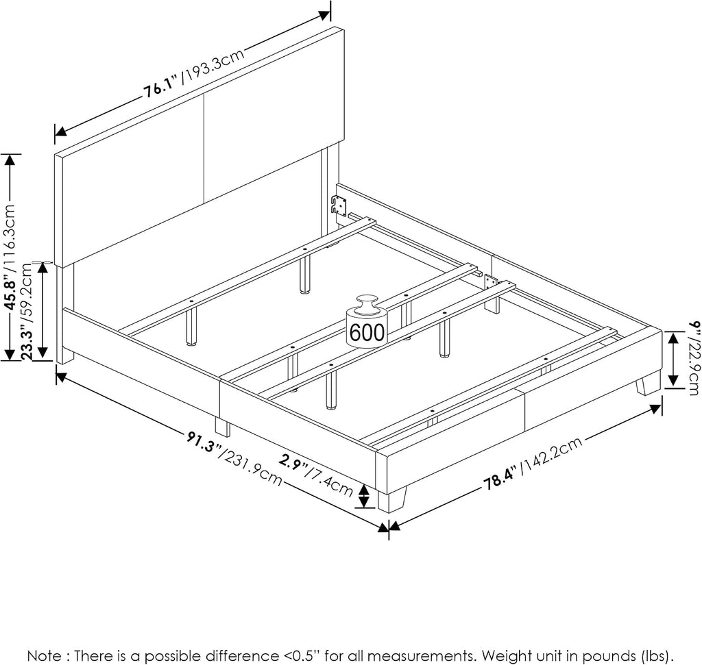 PESSAC PU Leather Upholstery Bed Frame, Cal King Size, White