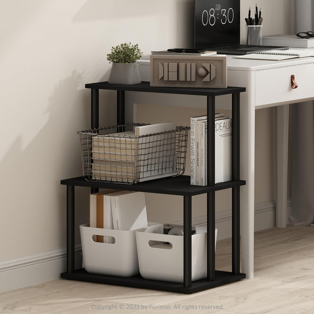 Turn-N-Tube 3-Tier Toolless Multipurpose Printer Stand Display Storage Shelf, Americano/Black