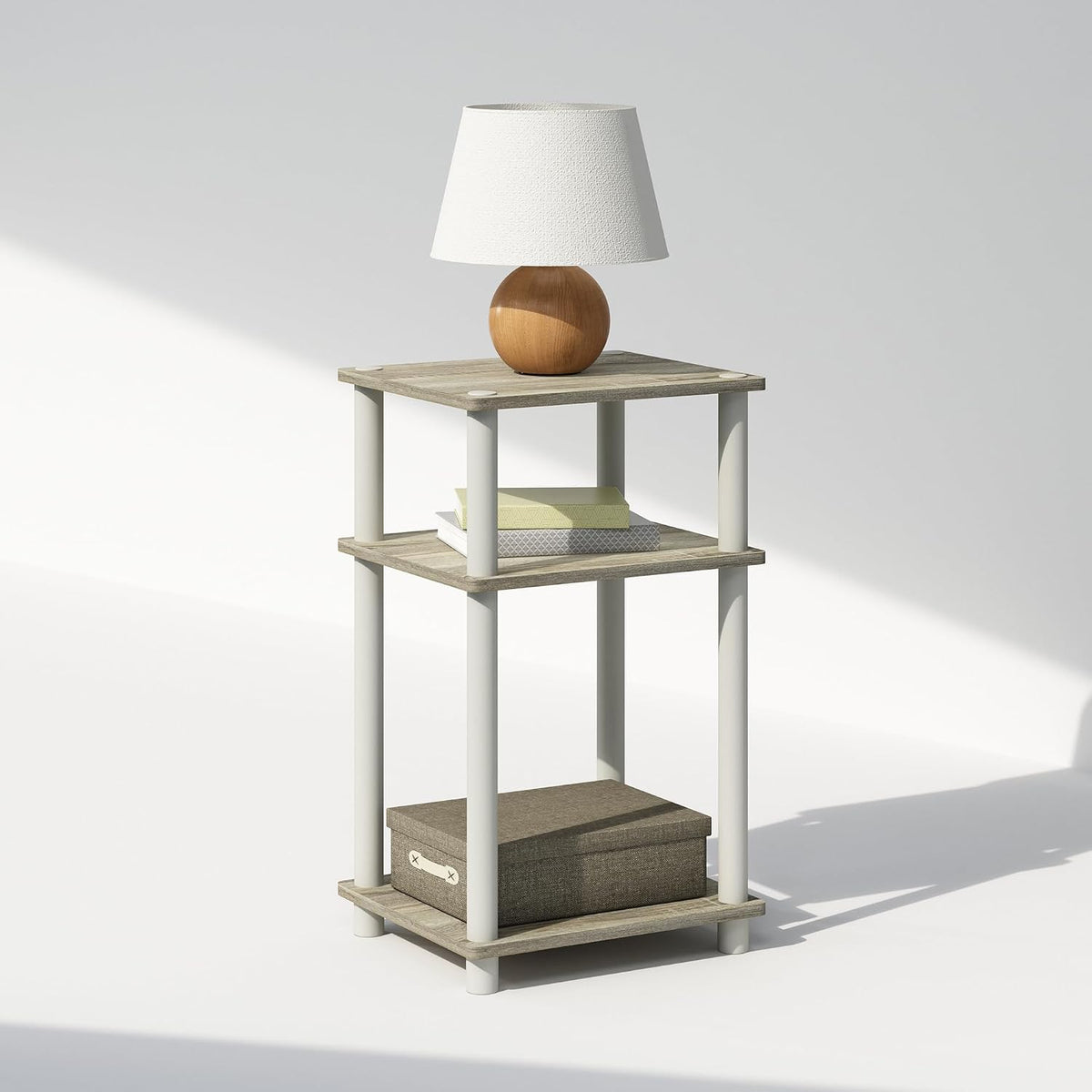 Turn-N-Tube 3-Tier Night Stand with Open Storage, Light Oak