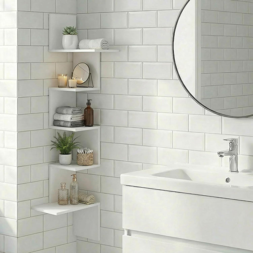 Rossi 5-Tier Corner Floating Shelves for Wall, White