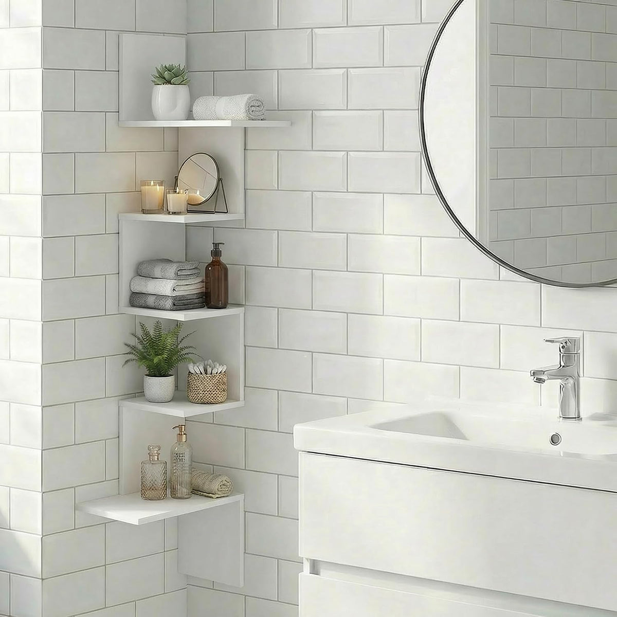 Rossi 5-Tier Corner Floating Shelves for Wall, White