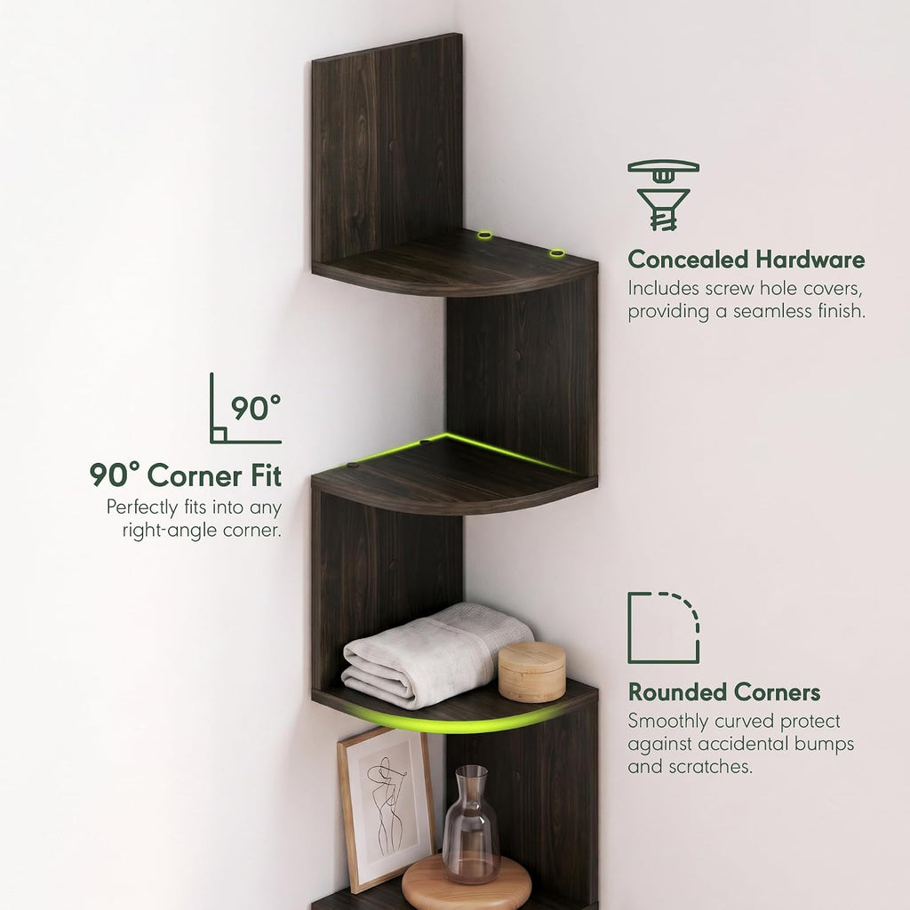 Rossi 5-Tier Corner Floating Book Shelves for Wall, Espresso
