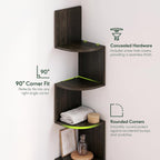 Rossi 5-Tier Floating Corner Shelf for Wall, Corner Zigzag Shelf Wall Mounted, Radial Wall Mount Shelves, for Home Office, Living Room, Bedroom, Bathroom, Espresso