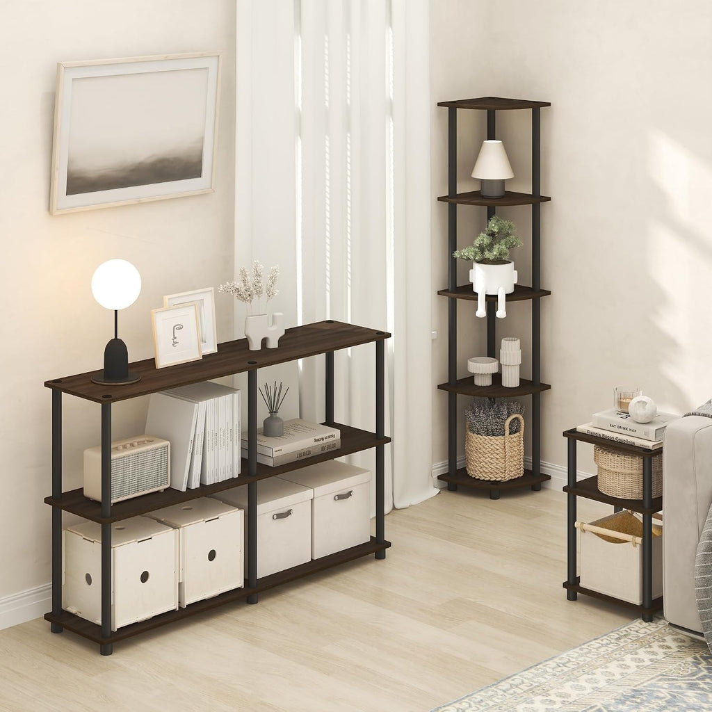 Turn-N-Tube 3-Tier Toolless Side Table, Compact, Brown Walnut