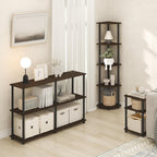 Turn-N-Tube 3-Tier Toolless Side Table, Compact, Brown Walnut