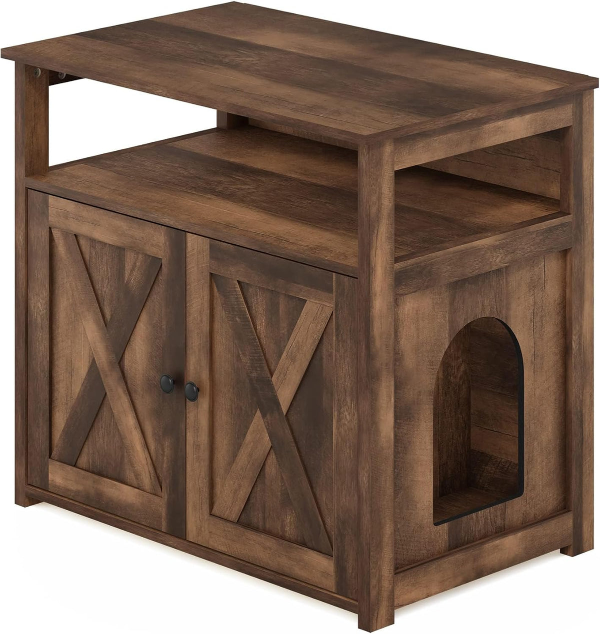 PELI Farmhouse Style Cat Litter Box Enclosure, Rustic Brown