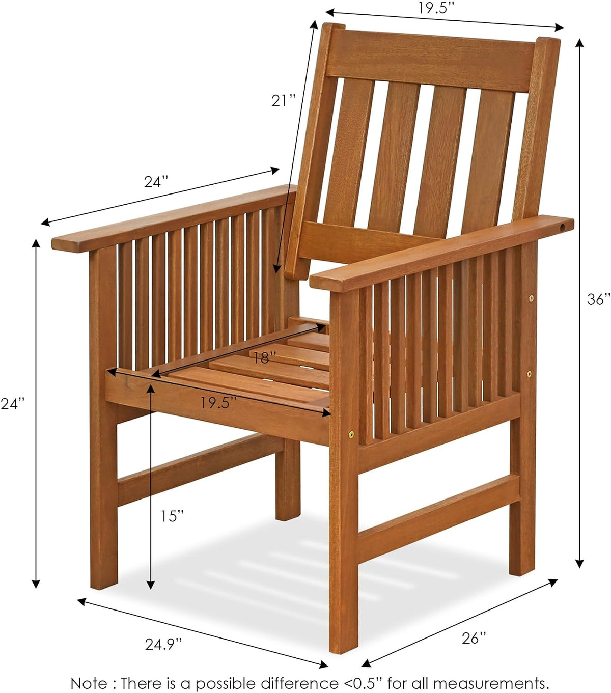 TIOMAN Patio Chair, Mediterranean Outdoor Lawn Chair, Armchair with Cushion, for Patio, Garden, Porch, Light Wood