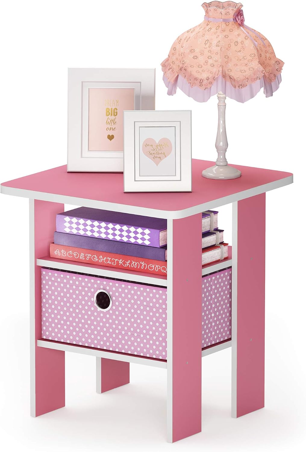 Andrey 3-Tier Square Side Table with Storage Bin, Pink