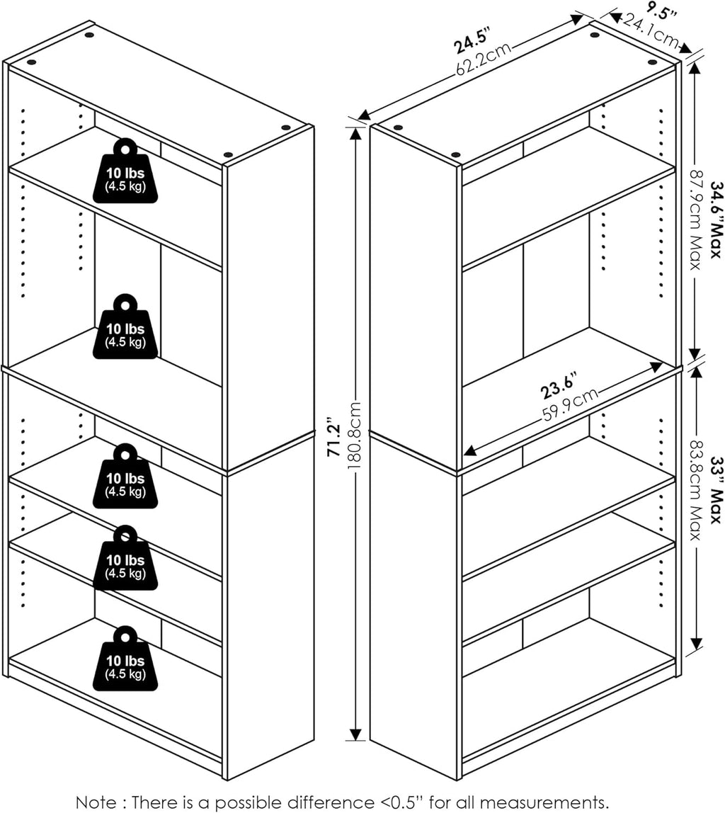 Jaya 5-Tier Book Shelf with Open Shelf Set of 2, Black Espresso