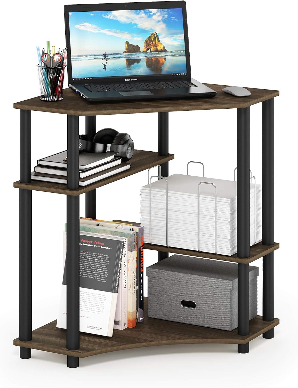 Turn-N-Tube Toolless Corner Baker Racks, Desk, Columbia Walnut
