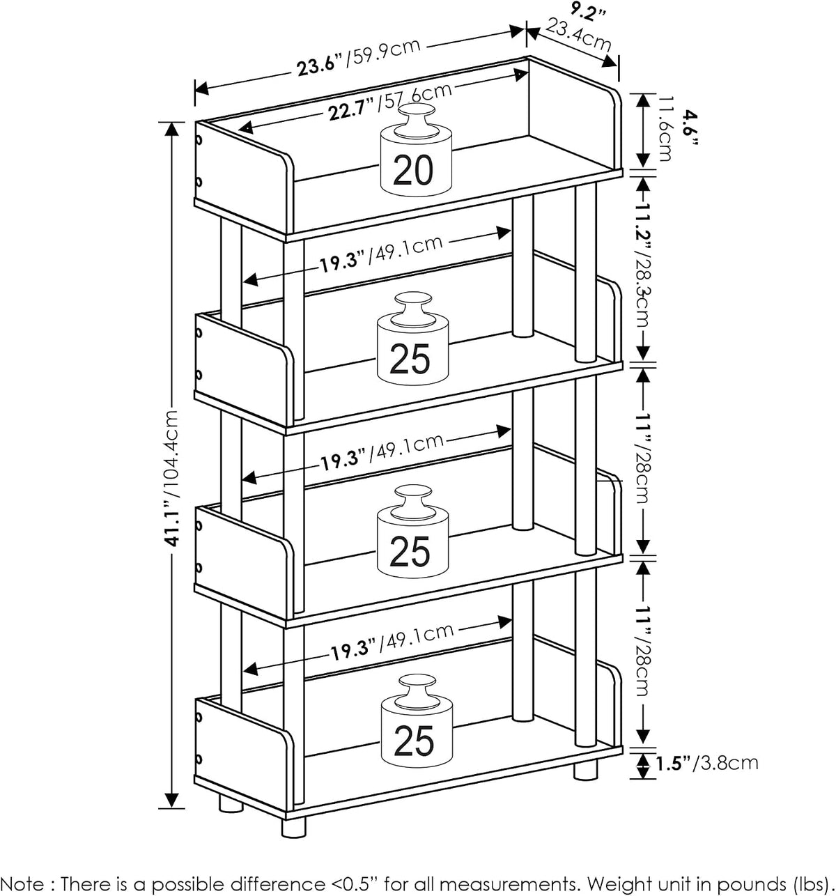 Turn-N-Tube 4-Tier Oak Storage Shelves with Side Panels, Book Shelf, Display Shelf, for Organization and Storage, Living Room, Home Office, Brown Oak