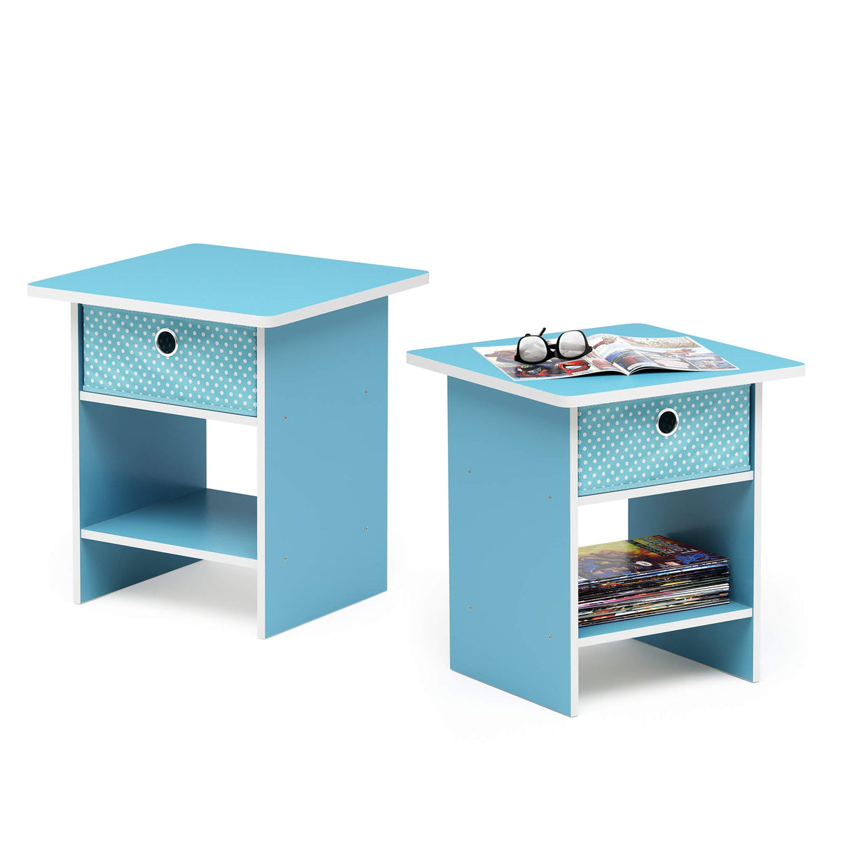 Andrey Set of 2 End Table / Side Table / Night Stand / Bedside Table with Bin Drawer, Dark Brown/Black