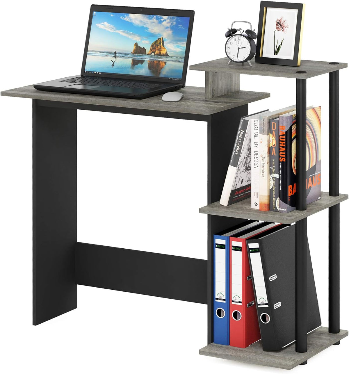 EFFICIENT Desk, 28.6" Wide Gaming Desk with 3 Open Side Shelves, Laptop Notebook Computer Desk, Office Desk for Home Office, Study Room, Dorm, Bedroom, French Oak