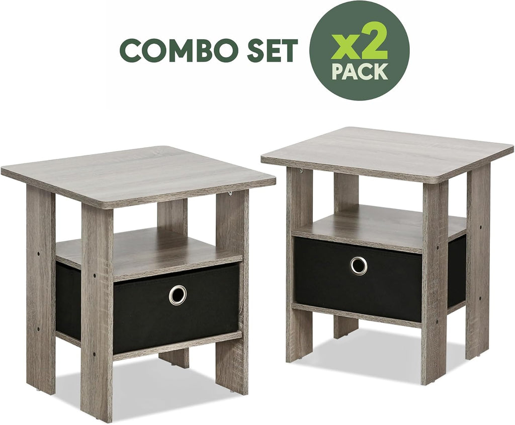 Andrey 2-Tier Side Table Set of 2, Open Shelf, Grey Oak