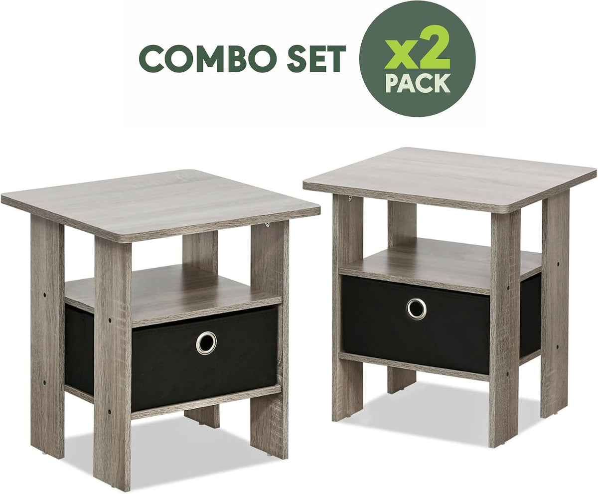 Andrey 2-Tier Side Table Set of 2, Open Shelf, Grey Oak
