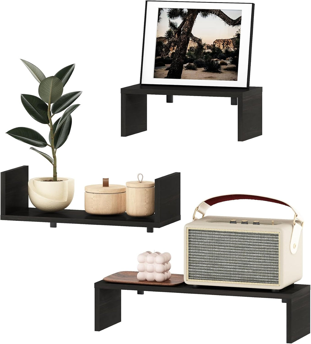 Rossi Floating Shelves for Wall Set of 3, Wall Shelf, Wall Mounted Shelves for Bathroom, Home Office, Living Room, Black Espresso