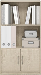 Gruen 3-Tier Open Shelf Bookcase with 2 Doors Storage Cabinet, Metropolitan Pine