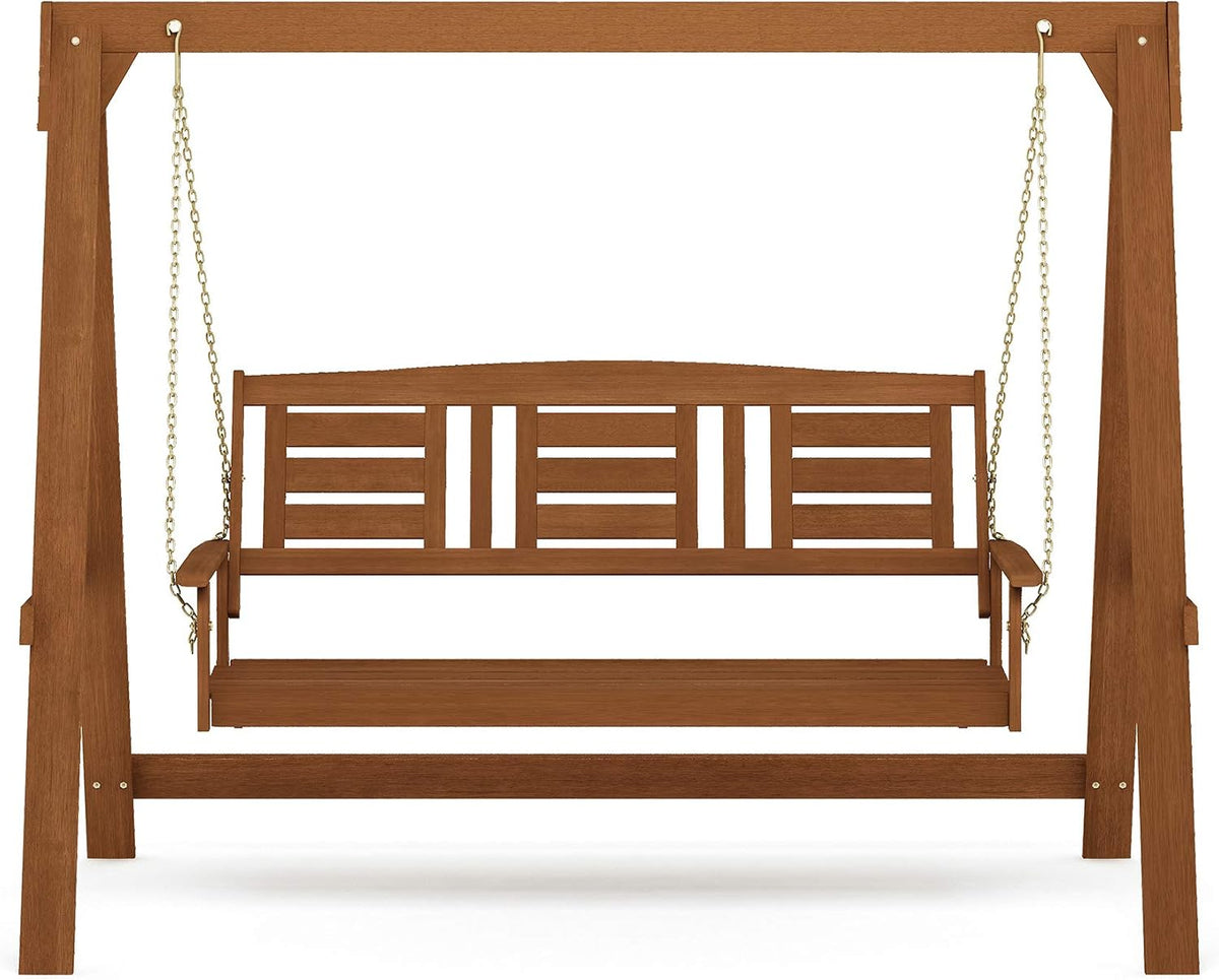 Hardwood A-Frame Porch Swing, 3-Seater, Natural