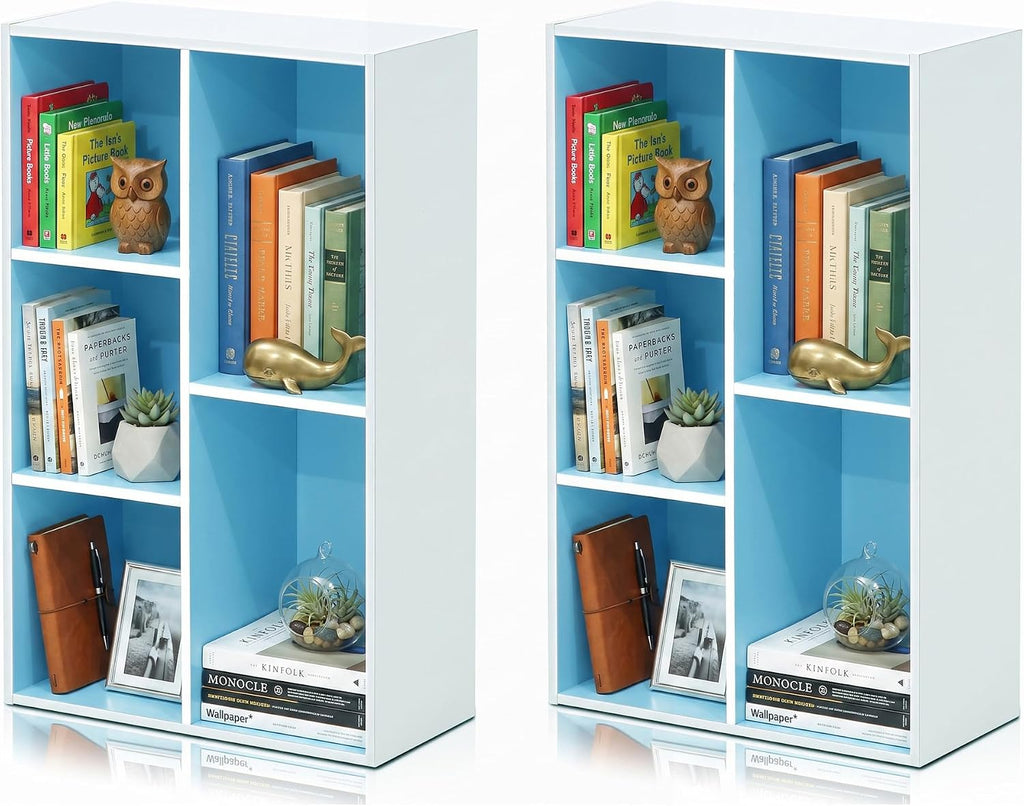 LUDER Set of 2 Book Shelf, 5-Cube, White/Light Blue