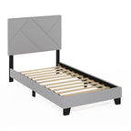 Skylar Queen Size Bed Frame with Geometric Design Upholstered Headboard, Bedframe with Adjustable Headboard, No Box Spring Needed, 12pcs Wooden Slat Support, for Bedroom, Dorm, Light Grey