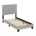 Lucy Twin Size Bed Frame with Geometric Design Upholstered Headboard, Bedframe with Adjustable Headboard, No Box Spring Needed, 12pcs Wooden Slat Support, for Bedroom, Dorm, Light Grey