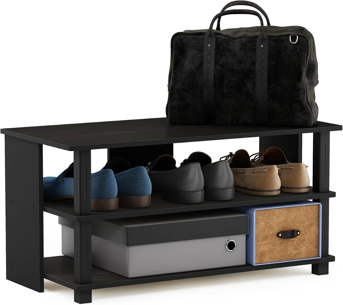 Turn-N-Tube Shoe Rack, 3-Tier Shoe Organizer, Shoe Storage with Compact Open Shelves, 15.5 x 31.5 x 15.7, for Closet Entryway, Office, Garage, Espresso/Black
