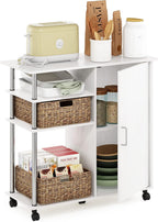 Helena Utility Kitchen Island and Storage Cart on Wheels, 4-Tier, Stainless Steel Tubes, White Oak/Chrome