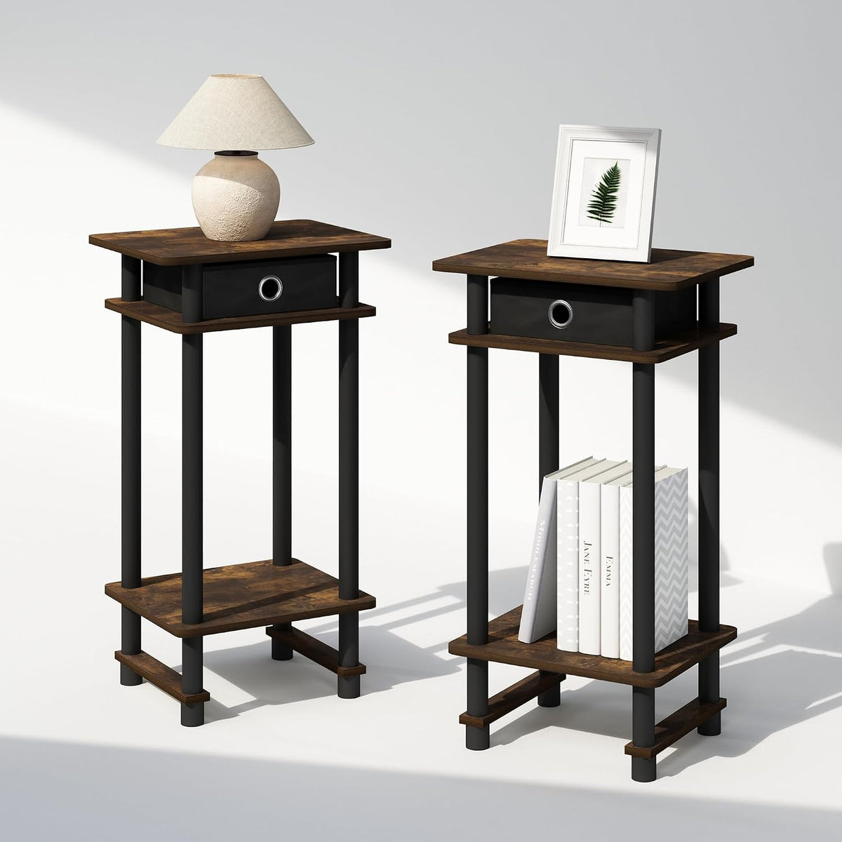 TURN-N-TUBE Toolless 3-Tier Night Stand Set of 2, Amber Pine