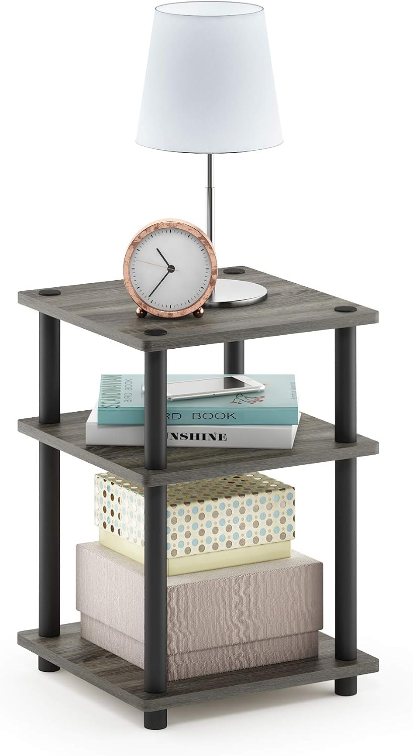 Turn-N-Tube Toolless Assembly Side Table, White 3-Tier End Table, Night Stand, Bedside Table for Living Room, Bedroom, Home Office, Plain White/White