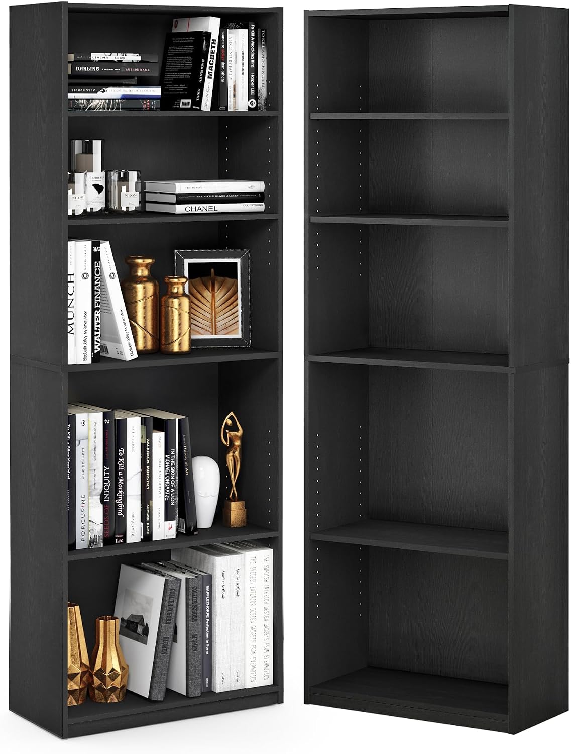 Jaya 5-Tier Book Shelf with Adjustable Shelves Set of 2, Darkwood