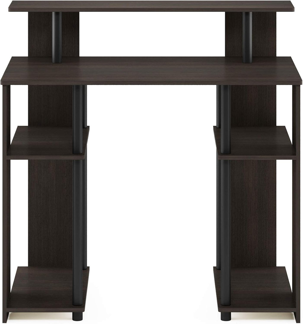 Jaya 35.3 Inch Computer Desk with Raised Hutch, White Wood