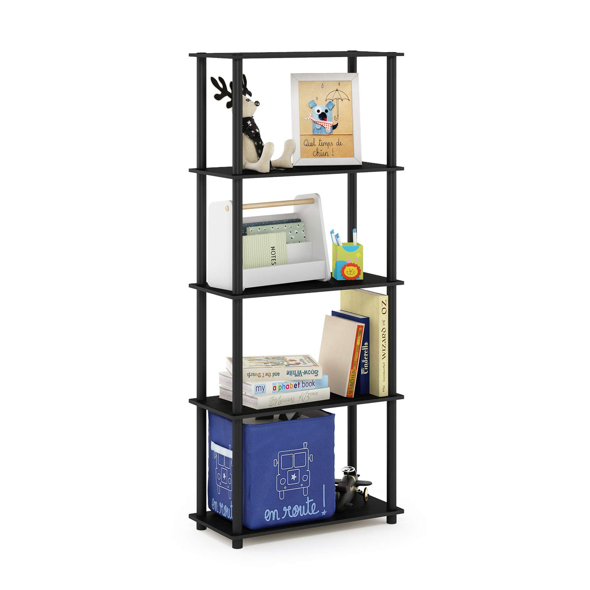 99152BE/WH/IV 3-Tier Go Green Multipurpose Storage Rack Shelving Unit Bookshelf Cabinet with 2 Bins, Beech Finish