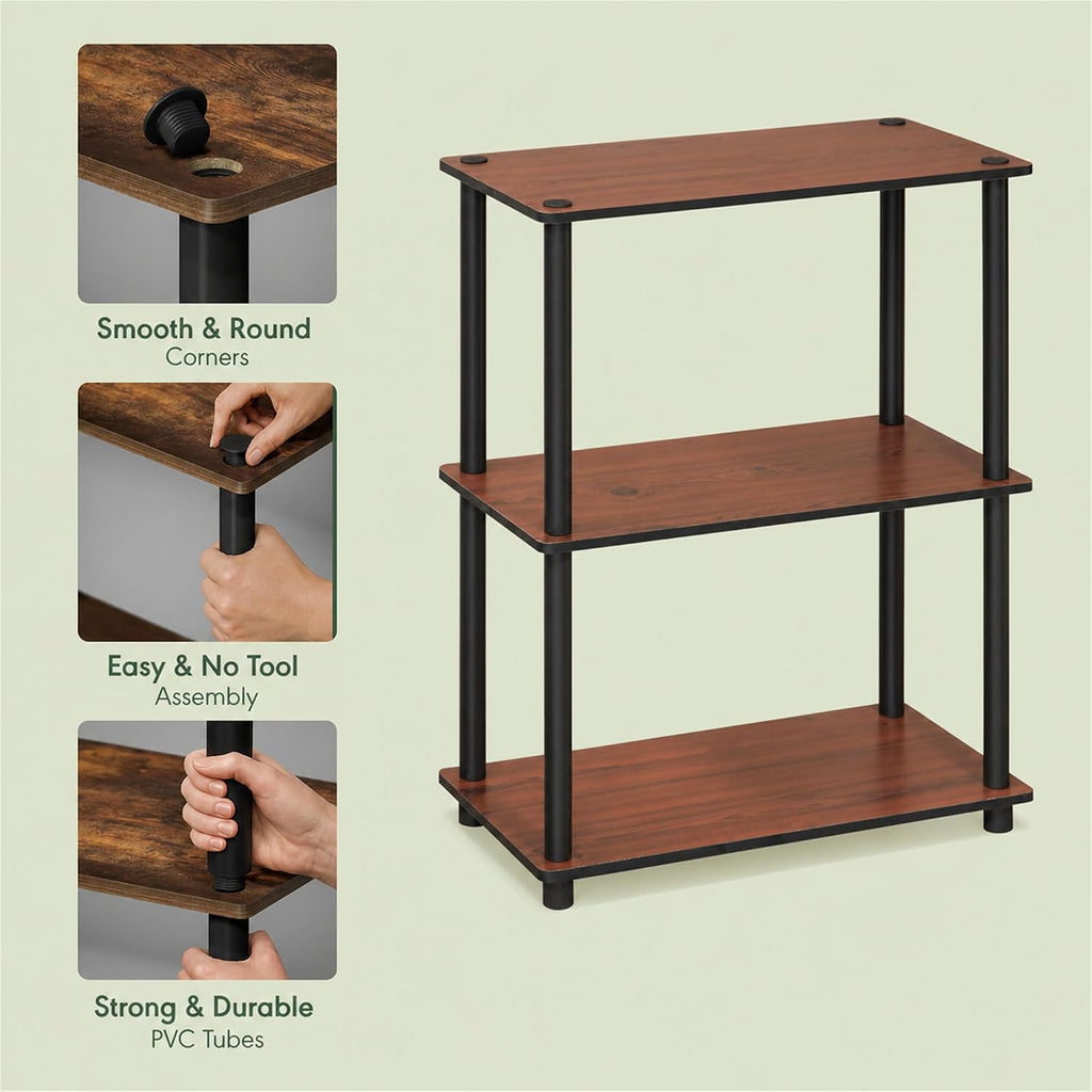 Turn-N-Tube Toolless Assembly 3-Tier Closet Shelf, Dark Cherry