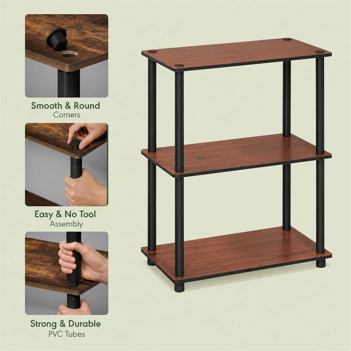 Turn-N-Tube Toolless Assembly 3-Tier Closet Shelf, Dark Cherry